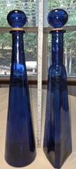 Vintage Cobalt Triangle and Round Wine Bottles with Corks