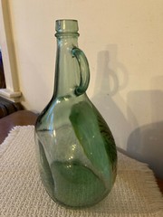 Hand Painted Winter Covered Bridge on Half Gallon Glass Jug Wine Bottle Folk Art