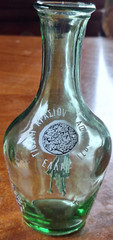 Vintage Greek « Ellas » 1971 Green Demijohn/Glass Bottle w/ Greek Antiquity Images