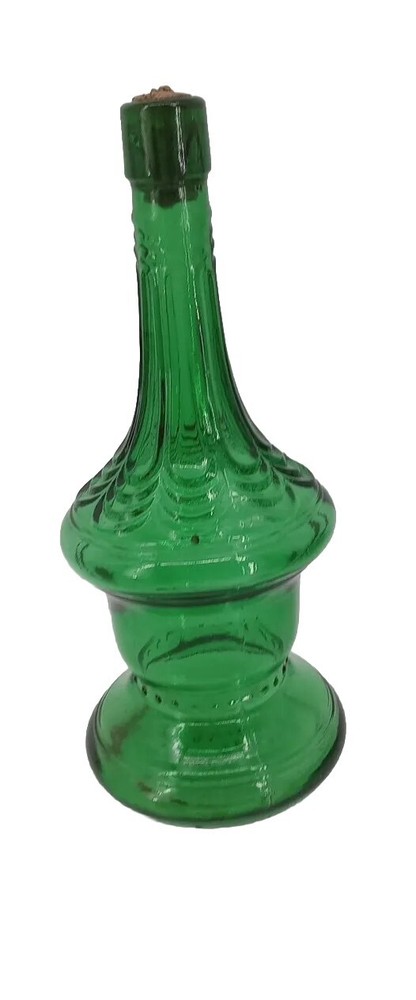 Vtg Italian Cevin Cut Green Glass Italian Wine Bottle Beautiful With Cork