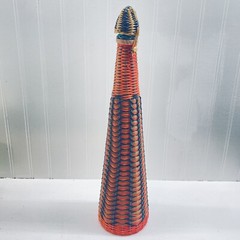 Vintage 60&rsquo;s Bohemian Wine Decanter Plastic Wicker Wrapped Bottle Made in SPAIN