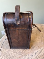 Antique Double Bottle Wine Caddy Wood And Leather W/ Buckle
