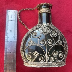 Vintage Silvered Copper Wire Filigree Wrapped Bottle, Greece