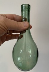 Vintage Hand Blown Aqua-Green Glass Round Bottom Wine Bottle