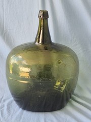 Huge 18.5&Prime; Vintage Demijohn Jug Green Glass Italian Wine Bottle Mid Century MCM