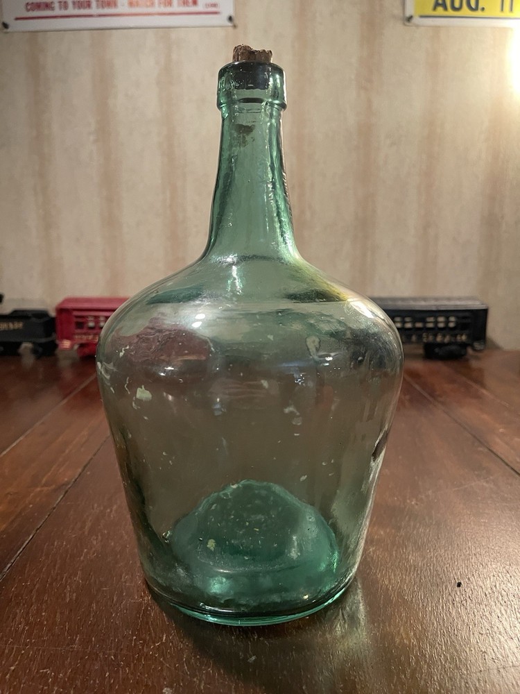 Vintage French Viresa Bottle Demijohn Wine Jug Spain 12&Prime; Green Glass