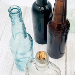 Lot of 13 Atq Vtg Colored Green Clear Amber Wine Beer Booze Bottles Decor