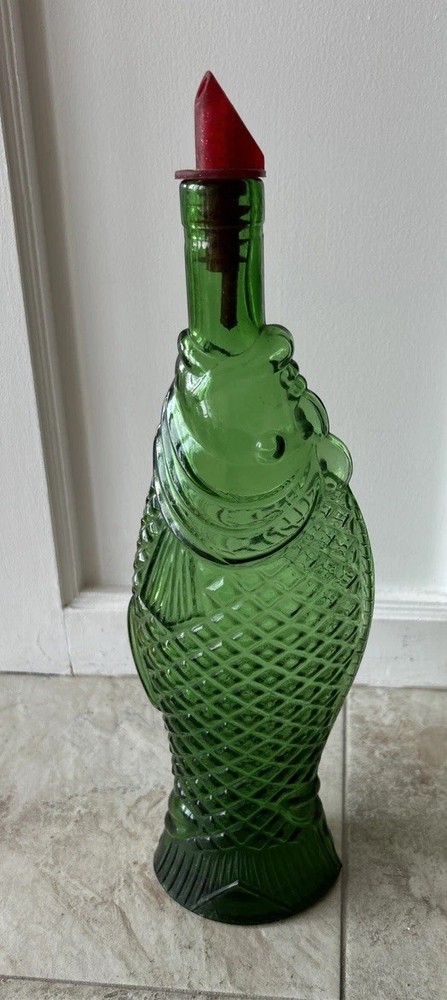 Vintage Green Antinori Fish Shaped Empty Wine Bottle 13” Tall Made In Italy