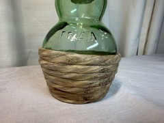 VTG 1973 Green Glass BUBBLE style Italian Empty Wine Bottle W/Wicker Base 13 In