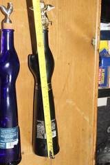 Pair of Mosel Riesling Cat Wine Bottles Frosted Black & Blue With Stoppers