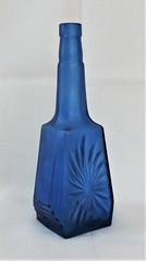 Vintage Blue Glass Bottle Square Shape 10 3/4&Prime;