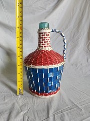 Vintage Viresa Demijohn Wine Bottle Scoubidou Woven Plastic Wicker Jug 1L 1960s