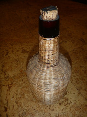 Vtg Wicker Wrapped Demijohn Amber Glass Wine Bottle Rustic Boho Jug 10”