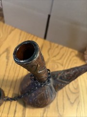 Vintage Tooled Leather Covered Wine Decanter 8” Tall Liquor MCM Oil See Photos
