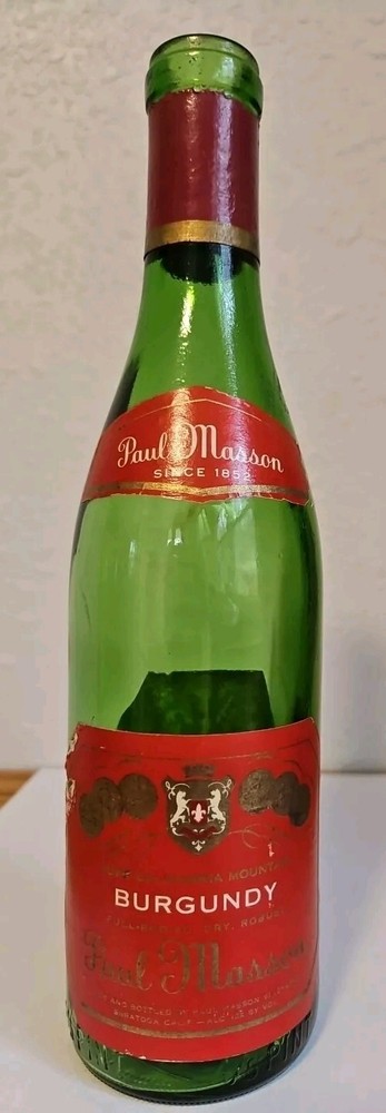 Paul Masson Burgundy, 4/5 pint bottle(empty) 1960&rsquo;s-70 Saratoga, CA