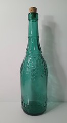Vintage Teal Glass Bottle 11.25&Prime;H Grape Motif Spanish Glass Wine Carafe Canada