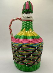 Vintage Demijohn Glass Bottle Viresa Plastic Wicker Wrapped Handled Decanter
