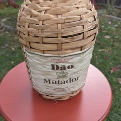 1 Gallon Rattan Wrapped Wine Demijohn Jug in Wicker Basket 15in High Portugal