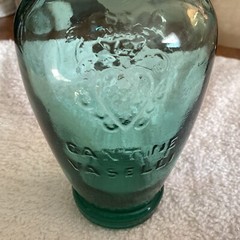 Vintage 6” Wine Bottle Grape Design With Heart ..Cantine Vaseline..Teal Blue