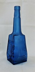 Vintage Blue Glass Bottle Square Shape 10 3/4&Prime;