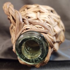 Antique Aqua Green Rattan Wrapped Glass Demijohn Bottle 16&Prime; Jug Wicker Woven A+!