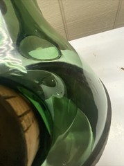 Vintage 1930’s Hand blown Leather Wrap Italian Green Glass Decanter Wine Bottle
