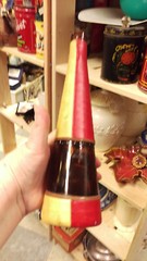 Vintage unusual bottle with leather covering, cool collectible, 11 x 3 inches