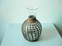 Wine Carafe Dark Twine Covered Clear Glass 9 1/4&Prime; Tall Vase