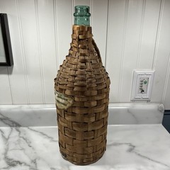 Vintage 1959 BOLLA Wine Wicker Wrapped Green Glass Bottle 16 1/2 Inches Tall