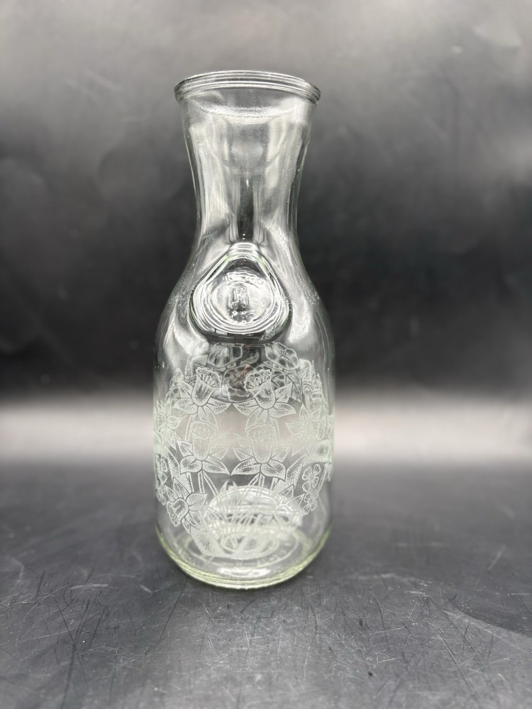 Vintage 1990 Floral Etched Norman Kosarin Carafe Paul Masson Vineyards Daffodil