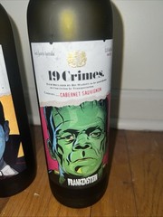 FRANKENSTEIN Glow in Dark 19 Crimes Empty Wine Bottle, Monsters