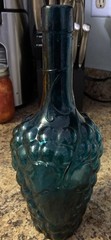 Clear TEAL Grape Vineyard Design Wine Bottle 10” tall Rare Vintage
