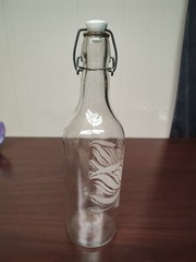 LE VIN Vintage French Wine Glass Bottle With Porcelain Stopper; ART NOUVEAU