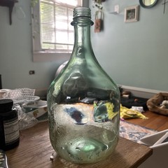 Vintage Demijohn Glass Bottle Vase Aqua/Green Glass Jug 12.5”