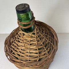 Vtg Wicker Wrapped Demijohn De Muller Viresa Spain Green Glass Wine Bottle 13.5”