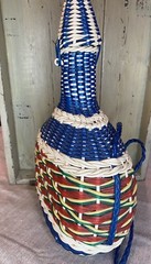 Boho Mid Century Woven Scoubidou Wicker Wrapped Viresa Wine Bottle – vintage