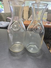 Vintage Paul Masson 2 Glass Carafes Embossed Since 1952 Size 9-10&Prime;