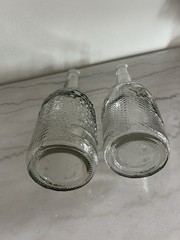 Nice! Set Of 2 Vintage Wine Bottles, Clear Glass Embossed Grapes & Leaves 12”
