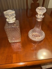 Cut Etched Crystal Liquor Bottle with Stopper Excellent Condition