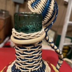 Vintage Spain Wine Bottle Plastic Woven Wicker Handle Empty Boho
