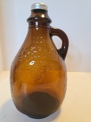 Vintage Maywood Glass Brown Wine Jug with Screw Lid Grape Design