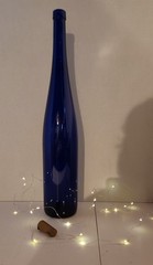 Very Tall 19&Prime; Cobalt Blue Glass Wine Bottle With Fiber Light String Cork