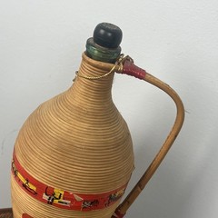 Vintage Spanish Burgundy Wine Bottle Rattan Wrapped With Handle & Cork MCM HTF