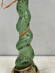 Vintage 18” Corkscrew Shape Empty Green Glass Wine Bottle Basket & Label
