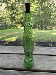 Vintage Emerald Green Glass Fish Shaped Wine Bottle Decanter