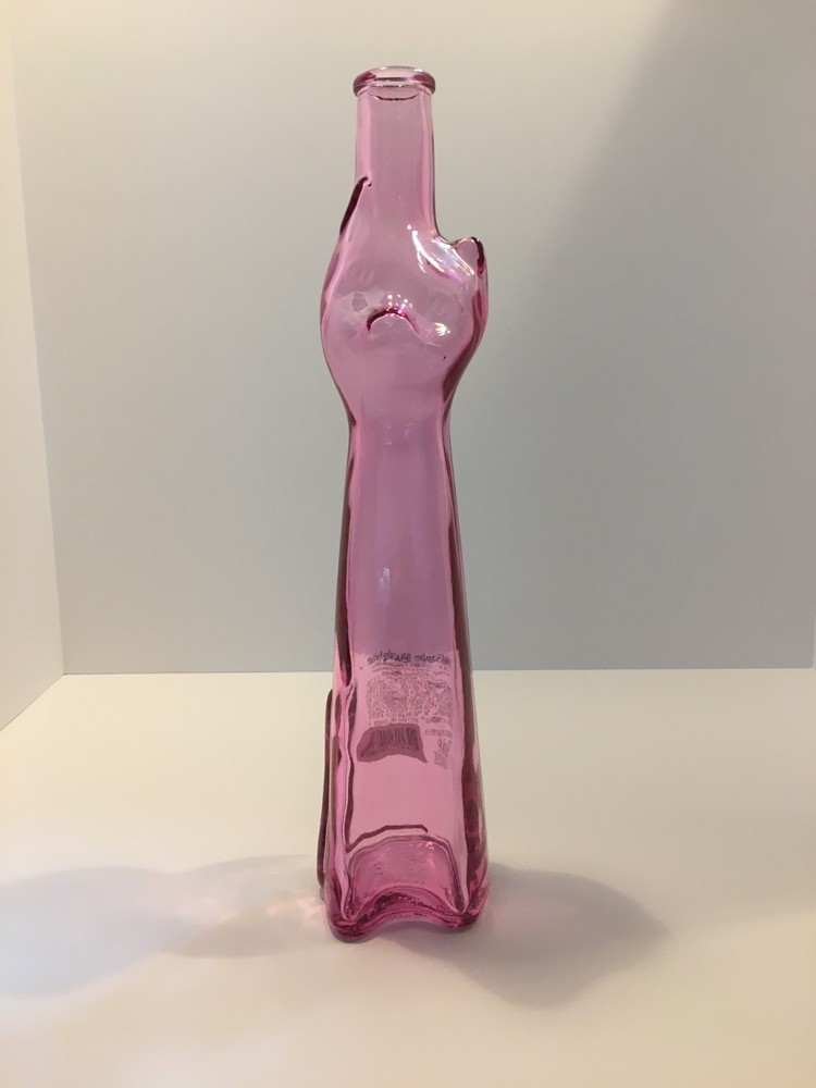Pink Glass Cat Shaped Wine Bottle Empty 2006