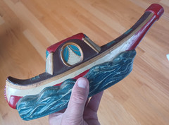 Vintage Viarengo Painted Gondola Boat Shelf Art Glass Wine Bottle Torino Italy