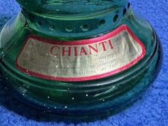 CHIANTI Vintage Italian Cevin Cut Green Glass Italian Wine Bottle.