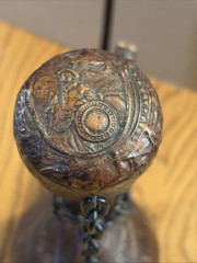 Vintage Tooled Leather Covered Wine Decanter 8” Tall Liquor MCM Oil See Photos