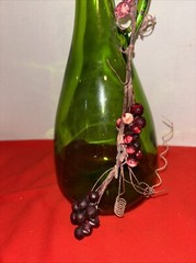 Vintage Green Glass Wine Bottle-12” Tall-1.5 Liter- Berries On Handle Chipping